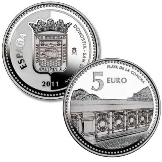 España Spain 2011 5 euros Capitales de provincia San Sebastián Plata Ag España Spain 2011 5 euros Capitales de provincia San Sebastián Plata Ag