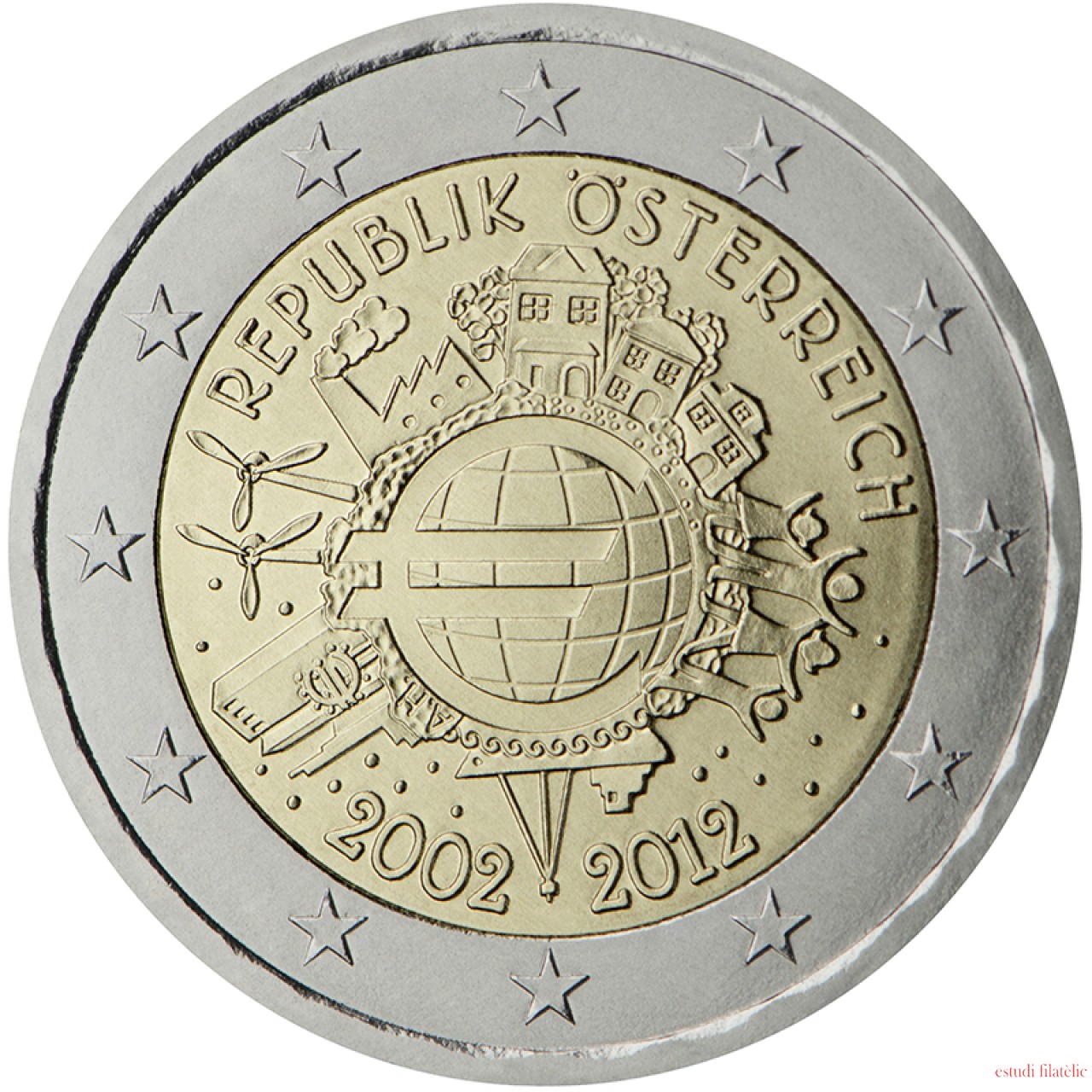 Monedas X Aniversario del €uro Moneda 2 euros Austria 2012 Monedas X Aniversario del €uro Moneda 2 euros Austria 2012