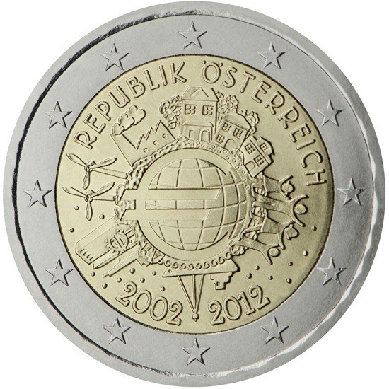 Austria 2012 2 € euros conmemorativos X Aniversario del euro Austria 2012 2 € euros conmemorativos X Aniversario del euro