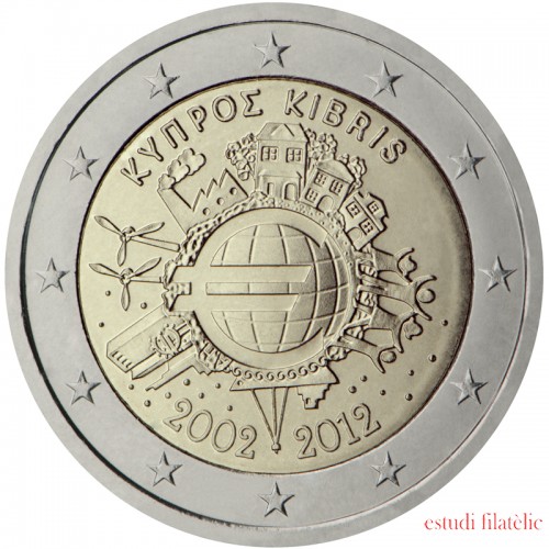 Chipre 2012 2 € euros conmemorativos X Aniversario del euro