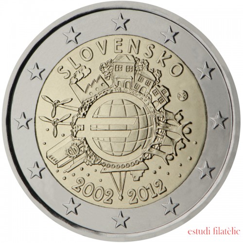 Eslovaquia  2012 2 € euros conmemorativos X Aniversario del euro