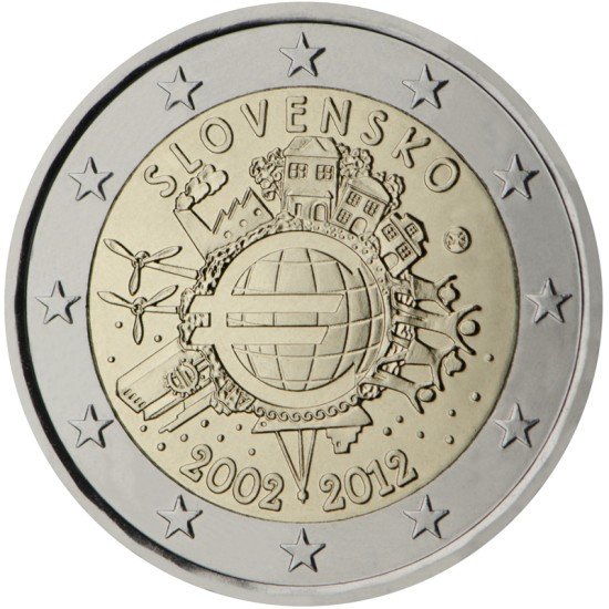 Eslovaquia 2012 2 € euros conmemorativos X Aniversario del euro Eslovaquia 2012 2 € euros conmemorativos X Aniversario del euro