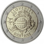 Eslovenia 2012 2 € euros conmemorativos X Aniversario del euro