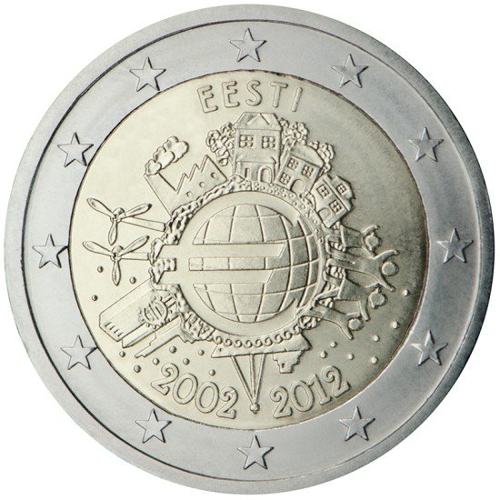 Estonia 2012 2 € euros conmemorativos X Aniversario del euro Estonia 2012 2 € euros conmemorativos X Aniversario del euro