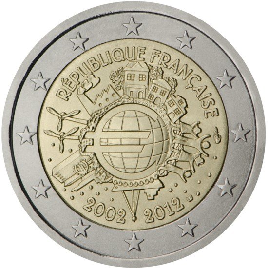 Francia 2012 2 € euros conmemorativos X Aniversario del euro Francia 2012 2 € euros conmemorativos X Aniversario del euro