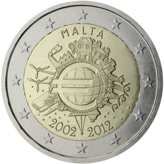 Malta 2012 2 € euros conmemorativos X Aniversario del euro Malta 2012 2 € euros conmemorativos X Aniversario del euro
