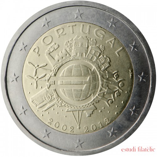 Portugal 2012 2 € euros conmemorativos X Aniversario del euro