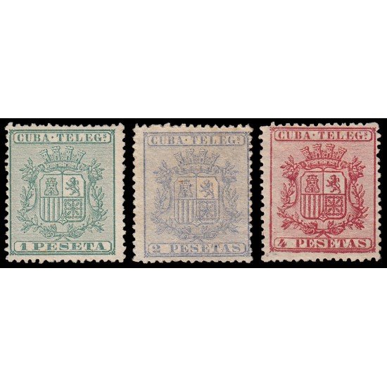 Cuba Telegrafos 32/34 1875 Escudo de España MH y Sin goma Cuba Telegrafos 32/34 1875 Escudo de España MH y Sin goma