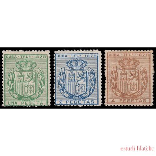 Cuba 43/45 Telégrafos 1878 Escudo de España Sin goma