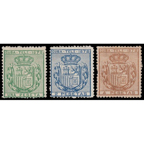Cuba 43/45 Telégrafos 1878 Escudo de España Sin goma Cuba 43/45 Telégrafos 1878 Escudo de España Sin goma