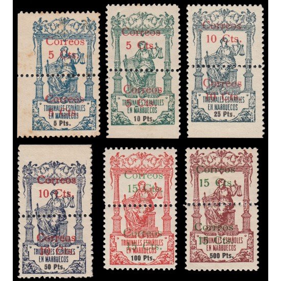 Marruecos Morocco 68/73 1920 Alegoría Pólizas perforadas por el centro y habilitadas para el correo MH Marruecos Morocco 68/73 1920 Alegoría Pólizas perforadas por el centro y habilitadas para el correo MH