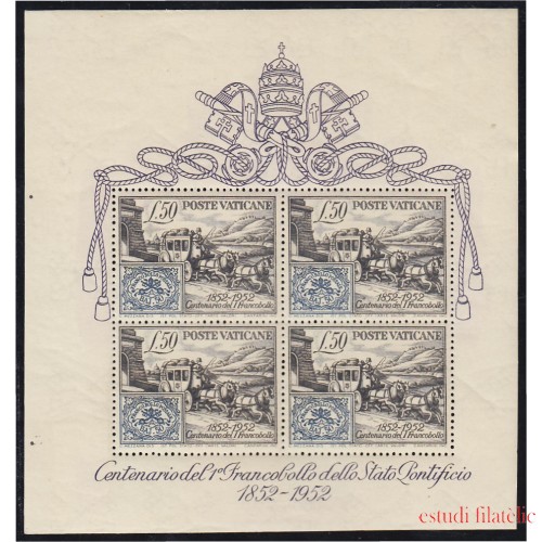 Vaticano HB 1 1952 Cent. del sello de los Estados de la Iglesia Carruaje caballo escudo vaticano MNH