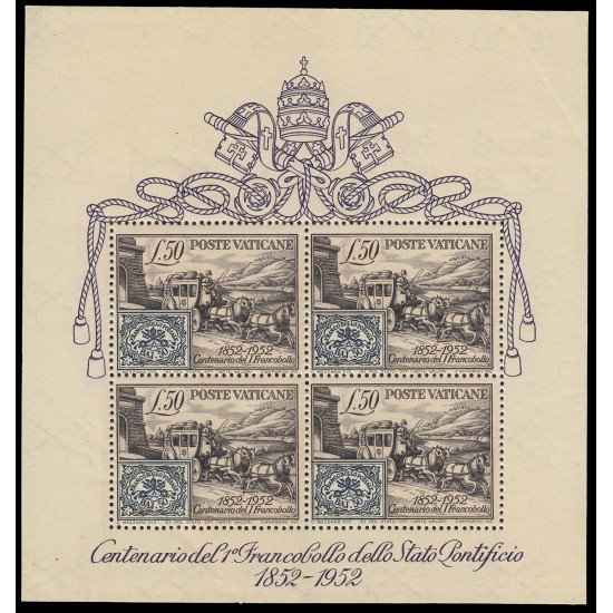 Vaticano HB 1 1952 Cent. del sello de los Estados de la Iglesia Carruaje caballo escudo vaticano MNH Vaticano HB 1 1952 Cent. del sello de los Estados de la Iglesia Carruaje caballo escudo vaticano MNH
