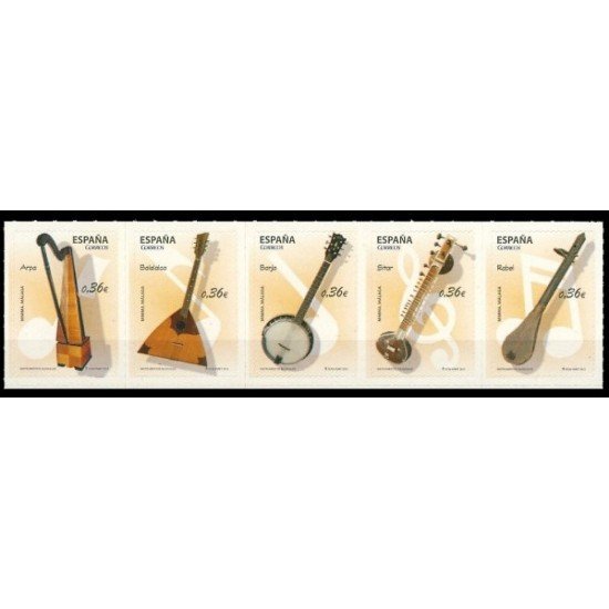 España Spain 4710/14 2012 Instrumentos musicales de cuerda Arpa Sitar Banjo MNH España Spain 4710/14 2012 Instrumentos musicales de cuerda Arpa Sitar Banjo MNH