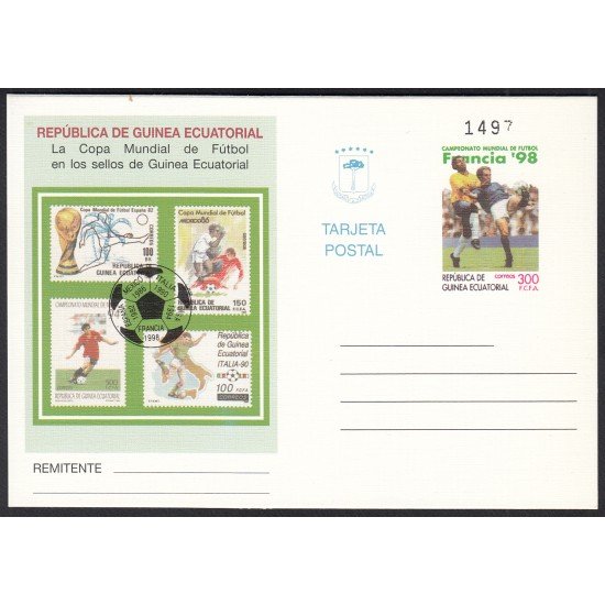 Guinea Ecuatorial Entero Postal 5 1998 Mundial fútbol Francia 98 Football Guinea Ecuatorial Entero Postal 5 1998 Mundial fútbol Francia 98 Football