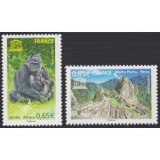 France Francia Servicios 140/41 2008 UNESCO FAUNA Gorila y Ciudad de Machu Picchu MNH