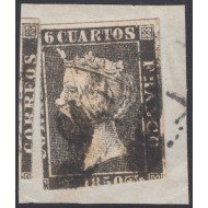 España Spain 1A 1850 Isabel II Matasellos AS Barcelona Sobre Fragmento