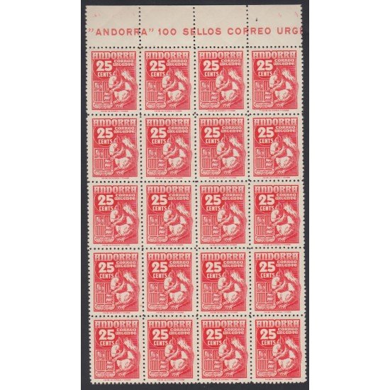 Andorra Española 58 Bl. 20 ( 45/58 ) 1948-53 FLORA FAUNA Ardilla Squirrel MNH Andorra Española 58 Bl. 20 ( 45/58 ) 1948-53 FLORA FAUNA Ardilla Squirrel MNH