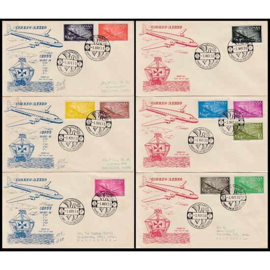 España Spain 1169/79 1955/1956 Superconstellation y Nao Santa Maria SPD Sobres Primer Día España Spain 1169/79 1955/1956 Superconstellation y Nao Santa Maria SPD Sobres Primer Día