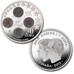 España Spain Euros conmemorativos 2012 X Aniversario Euro 30€ Plata España Spain Euros conmemorativos 2012 X Aniversario Euro 30€ Plata