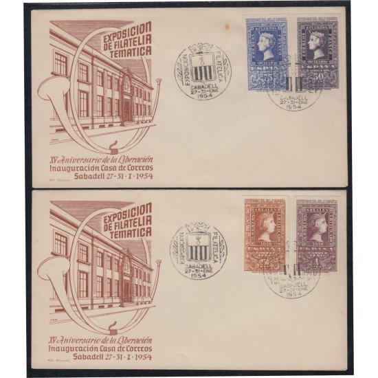 España Spain 1075/76 + 1079/80 1954 Centenario del sello español Sabadell España Spain 1075/76 + 1079/80 1954 Centenario del sello español Sabadell