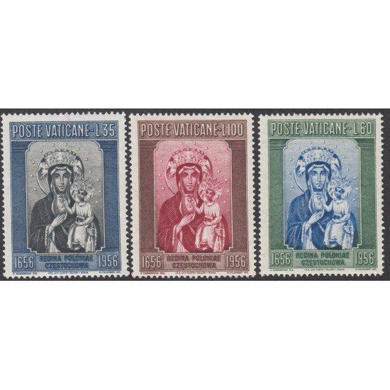 Vaticano 234/36 1956 Virgen negra de Czestochowa MNH Vaticano 234/36 1956 Virgen negra de Czestochowa MNH