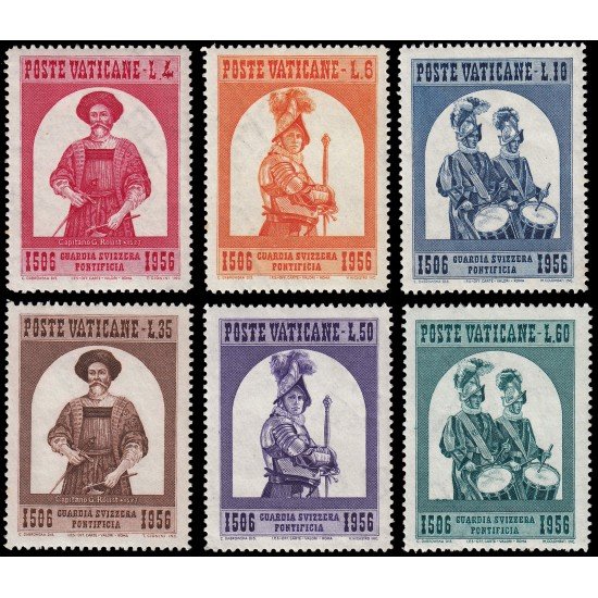 Vaticano 221/26 1956 450 aniv. de la Guardia suiza pontifical MNH Vaticano 221/26 1956 450 aniv. de la Guardia suiza pontifical MNH