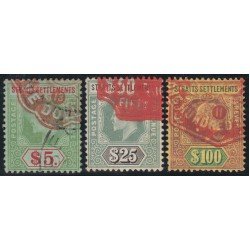 Malasia 134/36 1907/1911 5$, 25$, 100$ Eduardo VII Malasia 134/36 1907/1911 5$, 25$, 100$ Eduardo VII