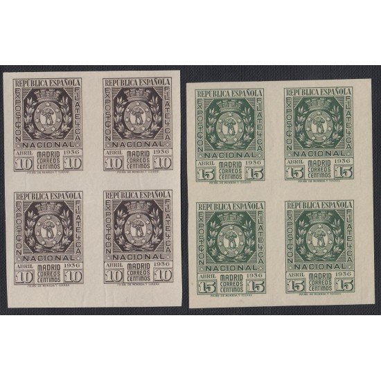 España Spain 727/28 1936 BL.4 Exposición Filatélica Madrid Sin dentar MNH España Spain 727/28 1936 BL.4 Exposición Filatélica Madrid Sin dentar MNH