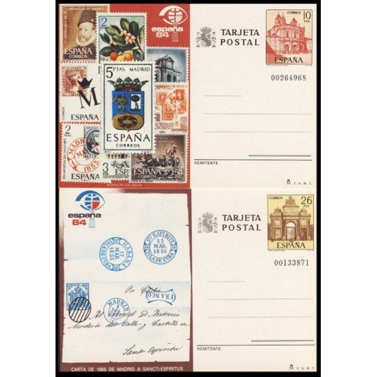 España Spain Entero Postal ( tarjeta ) 135/36 1984 Exposición Mundial de Filatelia