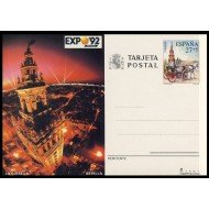 España Spain Entero Postal ( tarjeta ) 154 1992 Expo 92 Giralda Coche caballos Horse