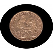 Francia France 20 francos franceses 1902 Moneda Oro Au Francia France 20 francos franceses 1902 Moneda Oro Au