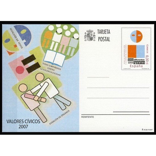 España Spain Entero Postal ( tarjeta ) 176 2007 Valores Cívicos