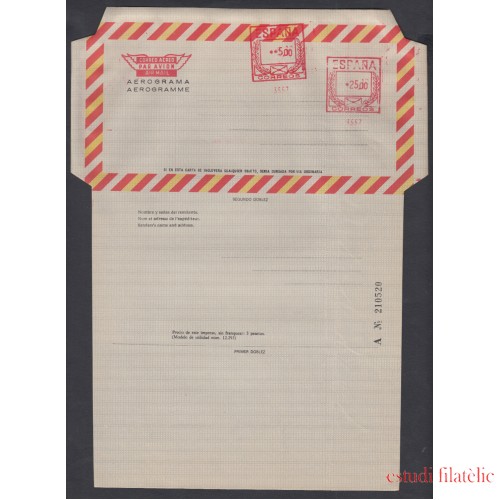 España Aerograma 149 1981 Bicolor Doble franqueo mecánico previamente impreso