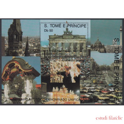 Santo Tomás y Príncipe HB 83 1990 Reunificación Alemania Puerta de Brandemburgo MNH