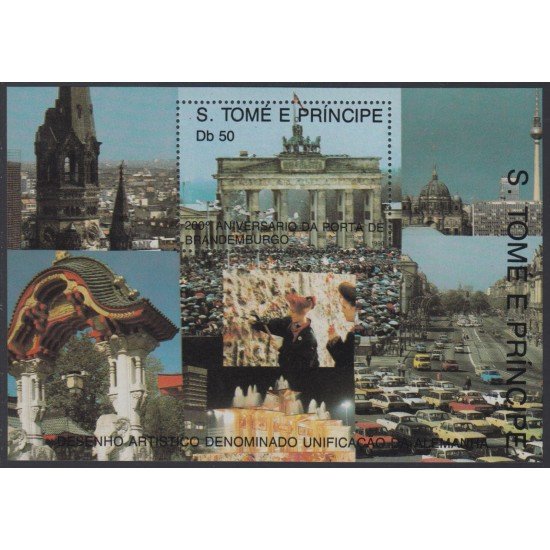 Santo Tomás y Príncipe HB 83 1990 Reunificación Alemania Puerta de Brandemburgo MNH