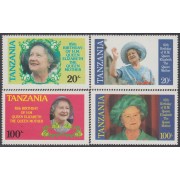 MI1 Tanzania 262A/62D 1985 85º Aniv. de la Reina madre Isabel MNH