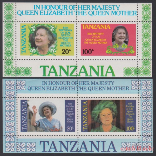 MI1 Tanzania HB 40A/40B 1985 85º Aniv. de la Reina madre Isabel MNH