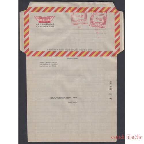 España Aerograma 145 1981 Bicolor Doble franqueo mecánico previamente impreso