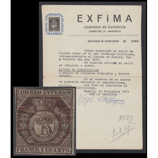España Spain 22 1853 Correo interior de Madrid Escudo de Madrid Oso y Madroño MH España Spain 22 1853 Correo interior de Madrid Escudo de Madrid Oso y Madroño MH