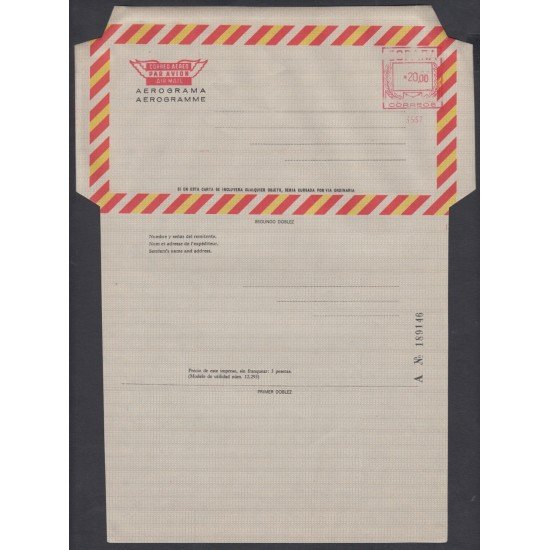 España Aerograma 140 1981 Bicolor Franqueo mecánico previamente impreso
