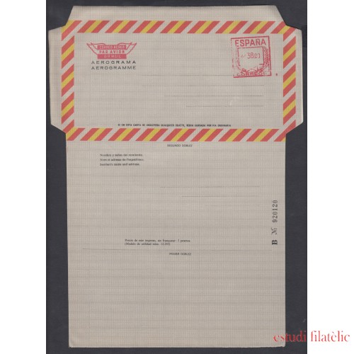 España Aerograma 157 1984/86  Bicolor Franqueo mecánico previamente impreso