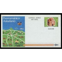 España Aerograma 212 1987 Rutas turísticas Prerrománico asturiano España Aerograma 212 1987 Rutas turísticas Prerrománico asturiano