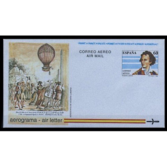 España Aerograma 217 1992 II Cent vuelo globo Vicente Lunardi  Air balloon