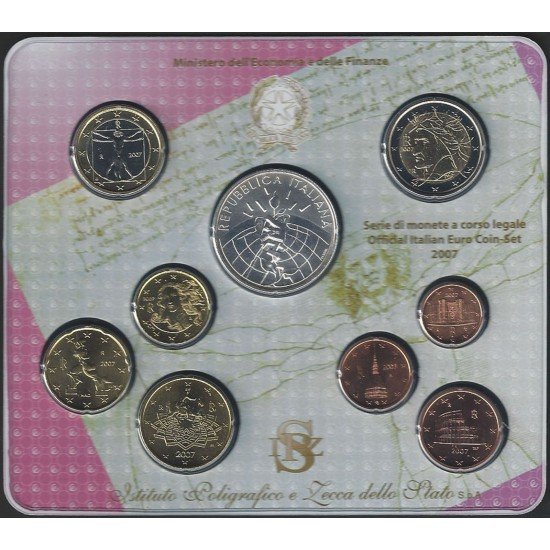 Monedas Euros Italia Cartera 2007 (+ moneda 5 € plata)