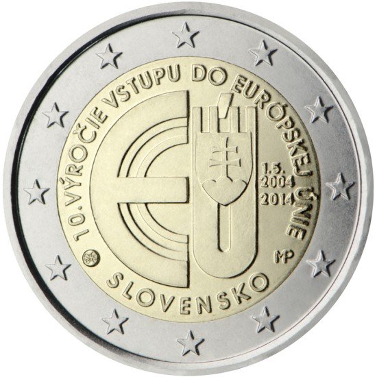 Eslovaquia 2014 2 € euros conmemorativos 10º Av adhesión República Eslovaca Unión Europea Eslovaquia 2014 2 € euros conmemorativos 10º Av adhesión República Eslovaca Unión Europea