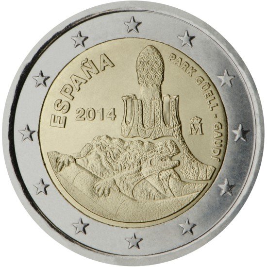 España 2014 2 € euros conmemorativos UNESCO Parque Güell Gaudí España 2014 2 € euros conmemorativos UNESCO Parque Güell Gaudí