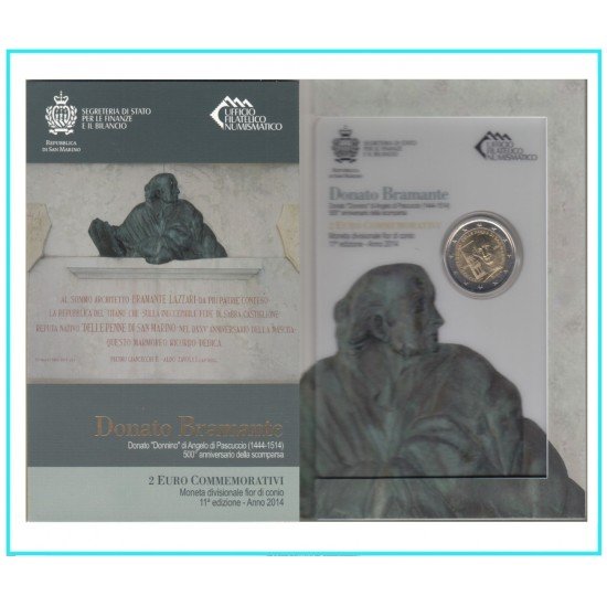 San Marino 2014 2 € euros conmemorativos Cartera Oficial Bramante San Marino 2014 2 € euros conmemorativos Cartera Oficial Bramante