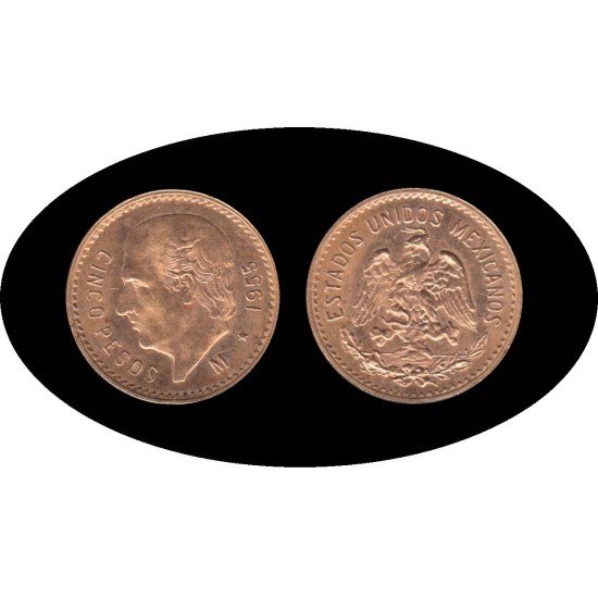 México Mejico 5 pesos 1955 Hidalgo Oro Gold México Mejico 5 pesos 1955 Hidalgo Oro Gold