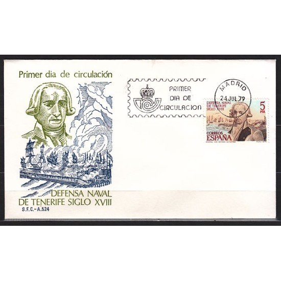 España Spain 2536 1979 Defensa Naval de Tenerife XVIII SPD Sobre Primer Día España Spain 2536 1979 Defensa Naval de Tenerife XVIII SPD Sobre Primer Día